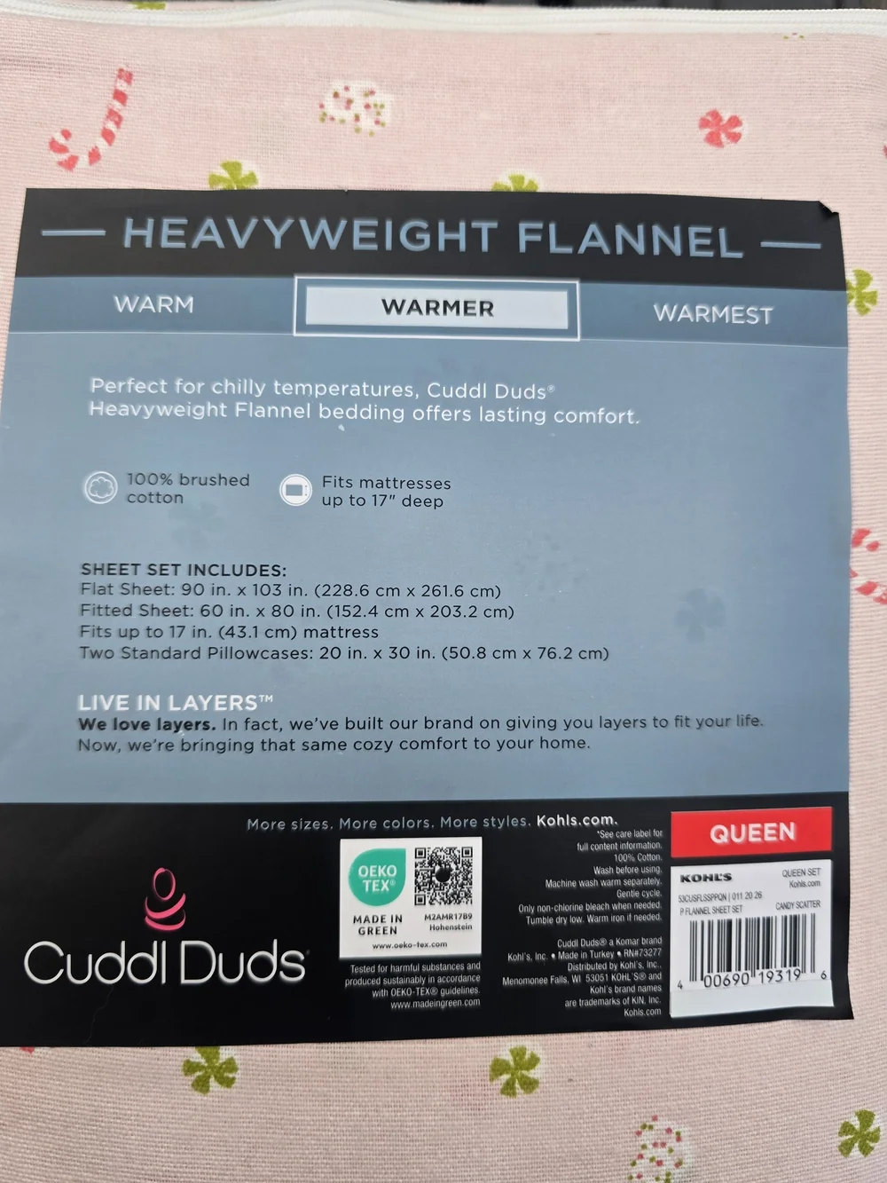 Cuddl Duds Queen Flannel Sheet Set - Pink Holiday Print Queen
